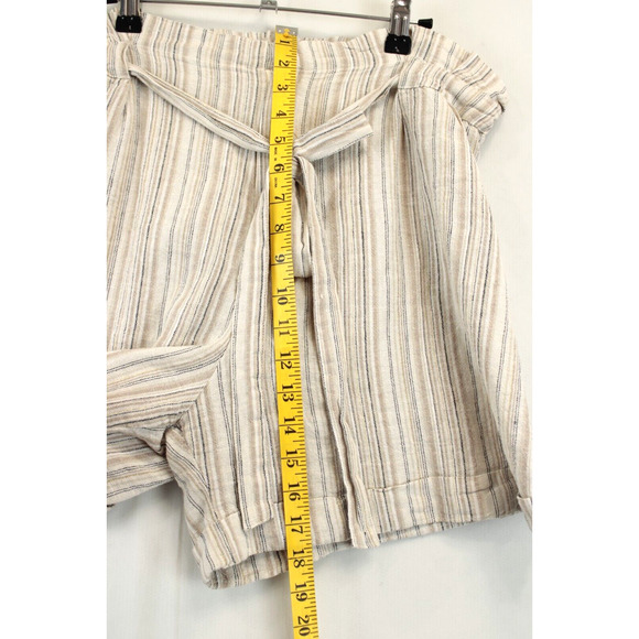4Our Dreamers Shorts Linen Blend Paperbag Drawstring Metallic Stripe Women L Tan - Picture 3 of 10